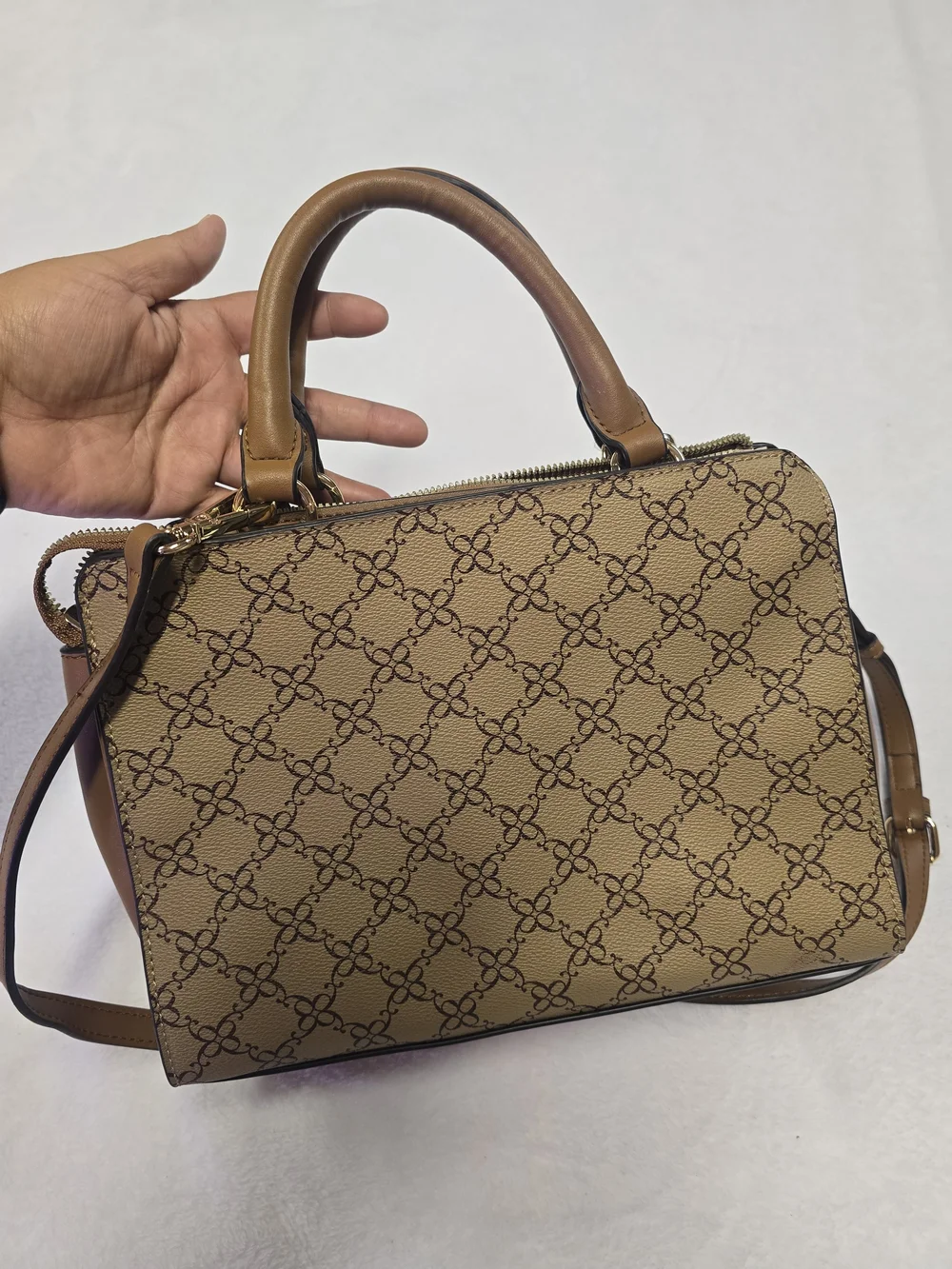 Nine West Tan Patterned Top-Handle Satchel